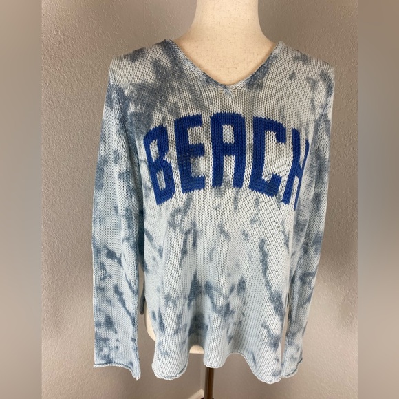 Wooden Ships Beach Lightweight V Neck Tie Dye Blue Sweater Small / Medium - Picture 6 of 14